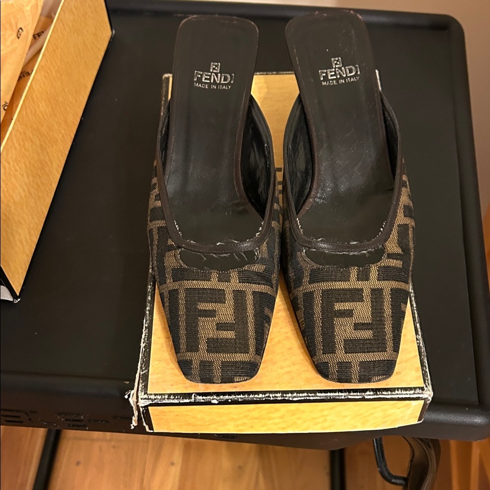Fendi  Zucca Blk/Sand Mules - Picture 4 of 12